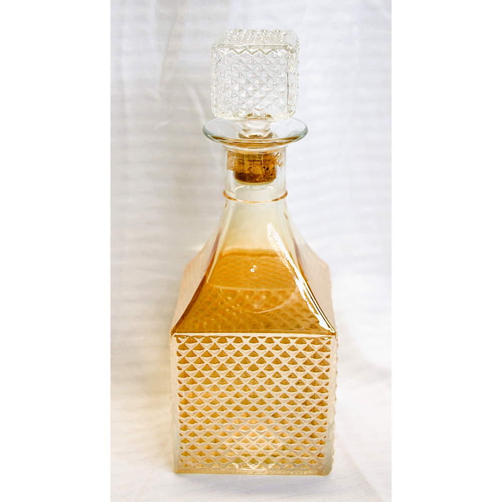 Vntg 60s Hobnail Glass Decanter Marigold Luster Diamond Stopper Retro Barware